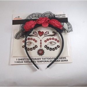 Way To Celebrate Day of the Dead Headband and tattoos Halloween costume